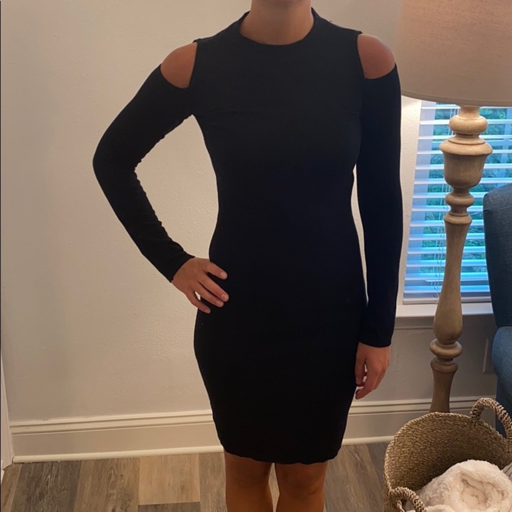 Sweater dress with shoulder cut out